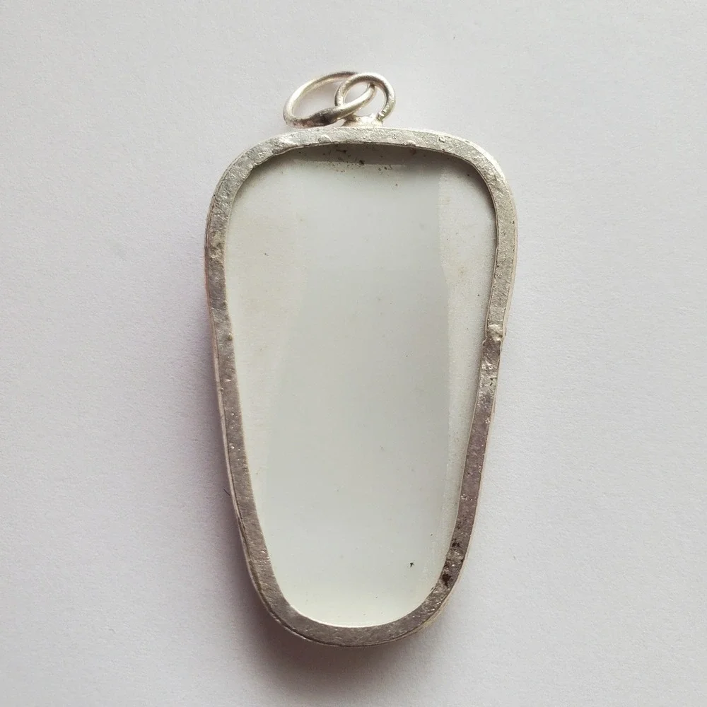 Broken China Pendant Blue & White Floral Repurposed Pottery Shard‎ Focal Jewelry